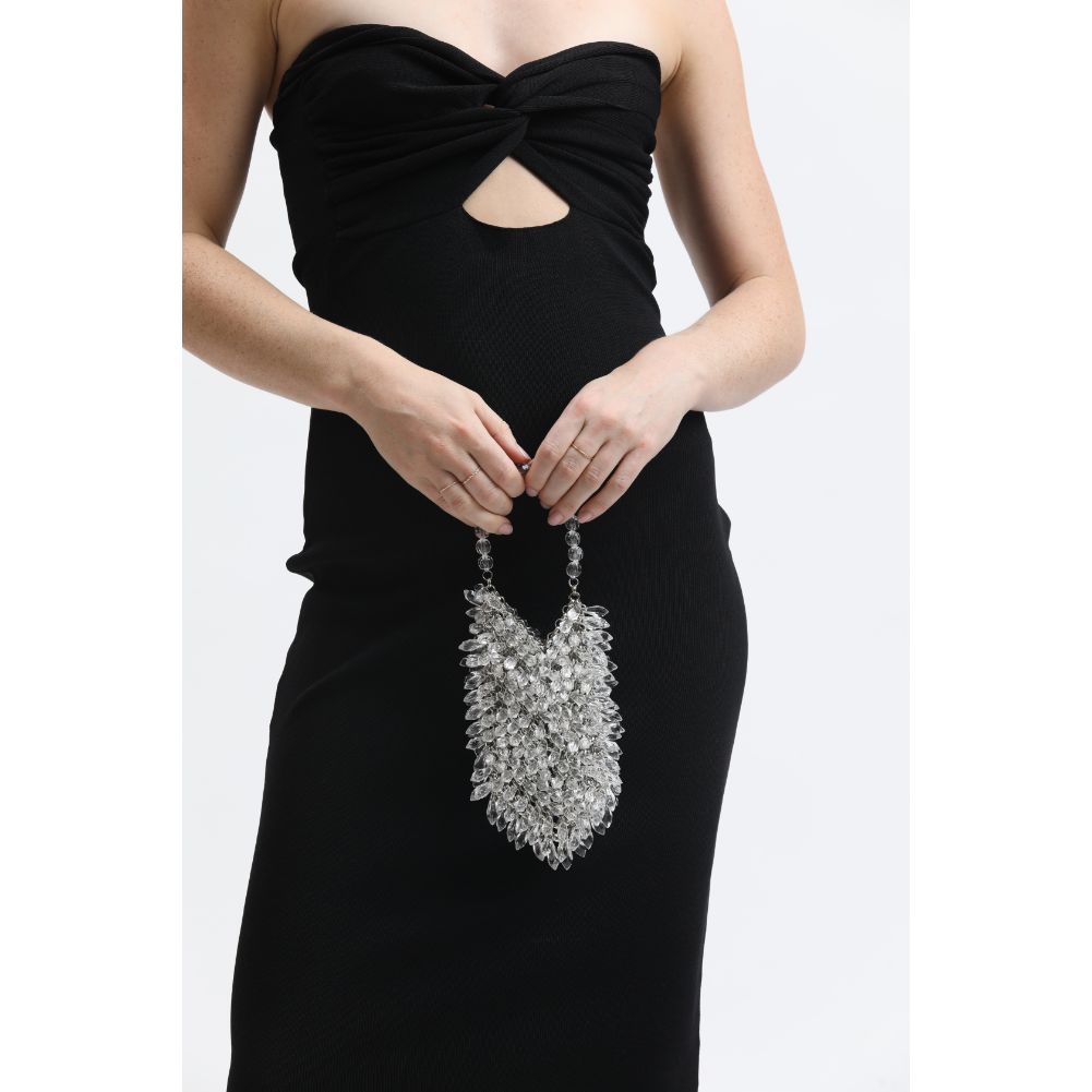 Woman wearing Silver Sol and Selene Mariah Evening Bag 842017133414 View 3 | Silver