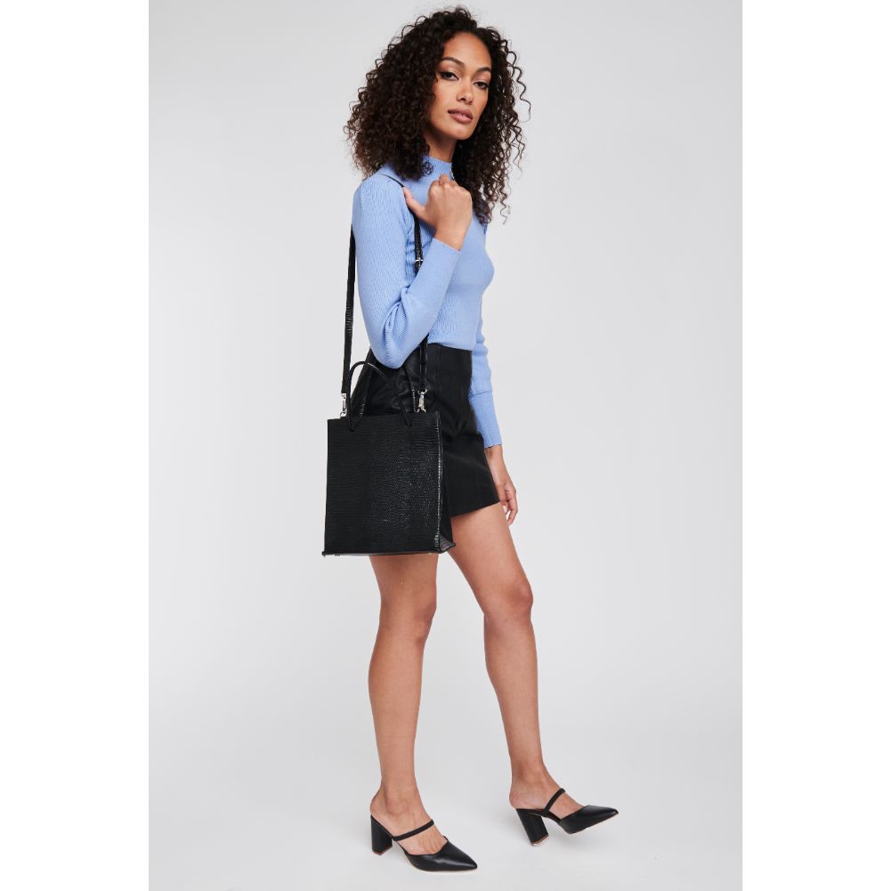 Woman wearing Black Moda Luxe Piper Tote 842017125143 View 4 | Black
