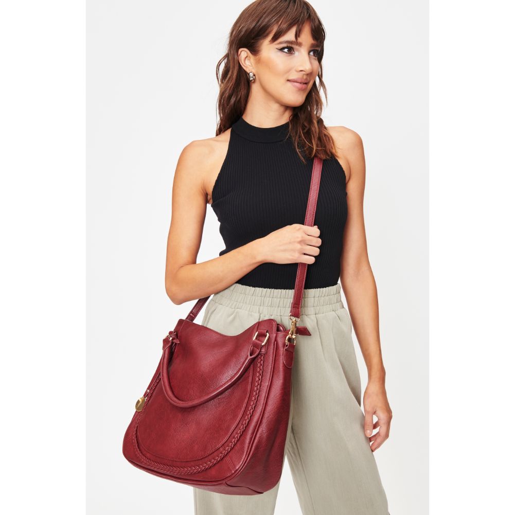 Woman wearing Maroon Moda Luxe Lindsay Hobo 842017128168 View 2 | Maroon