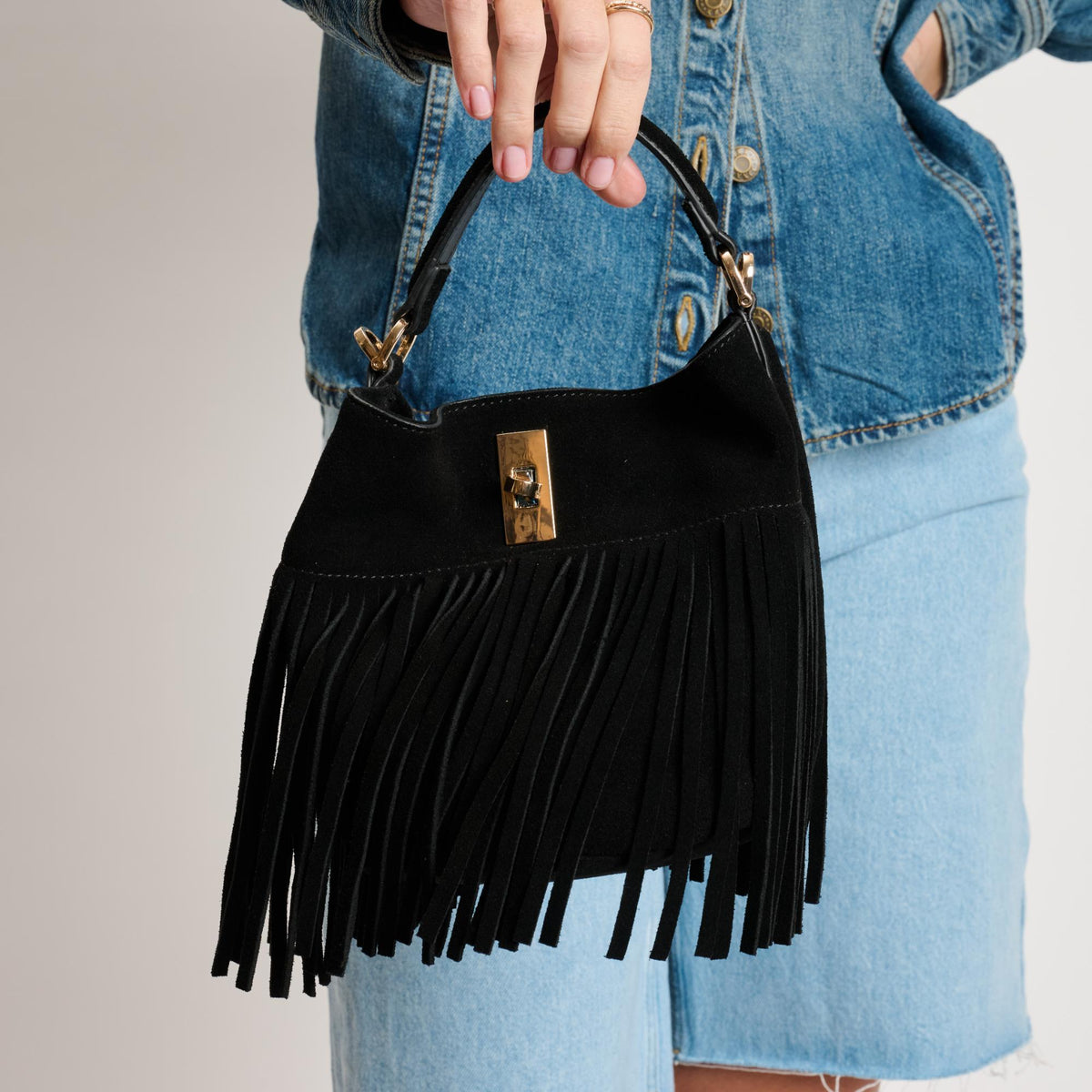 Woman wearing Black Moda Luxe Faith Crossbody 842017139034 View 3 | Black