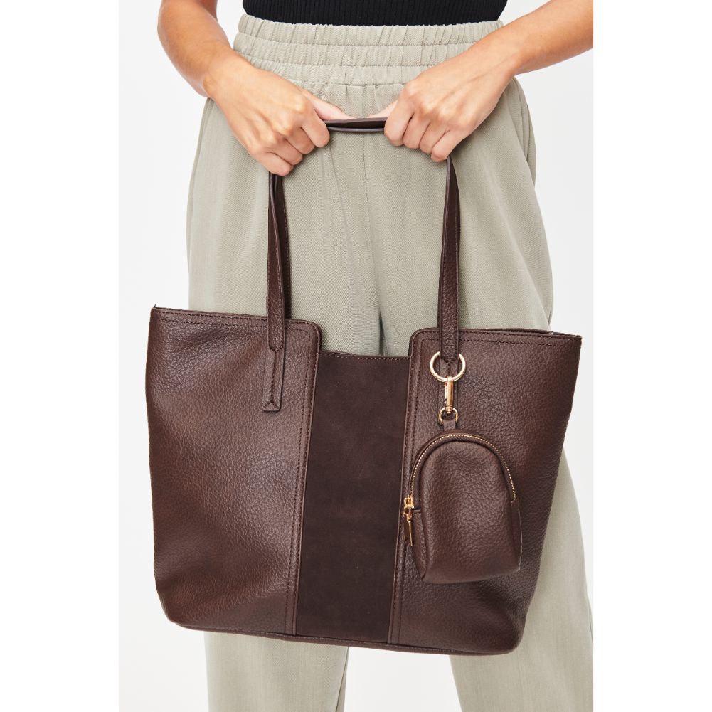 Woman wearing Espresso Moda Luxe Millie Tote 842017128687 View 1 | Espresso