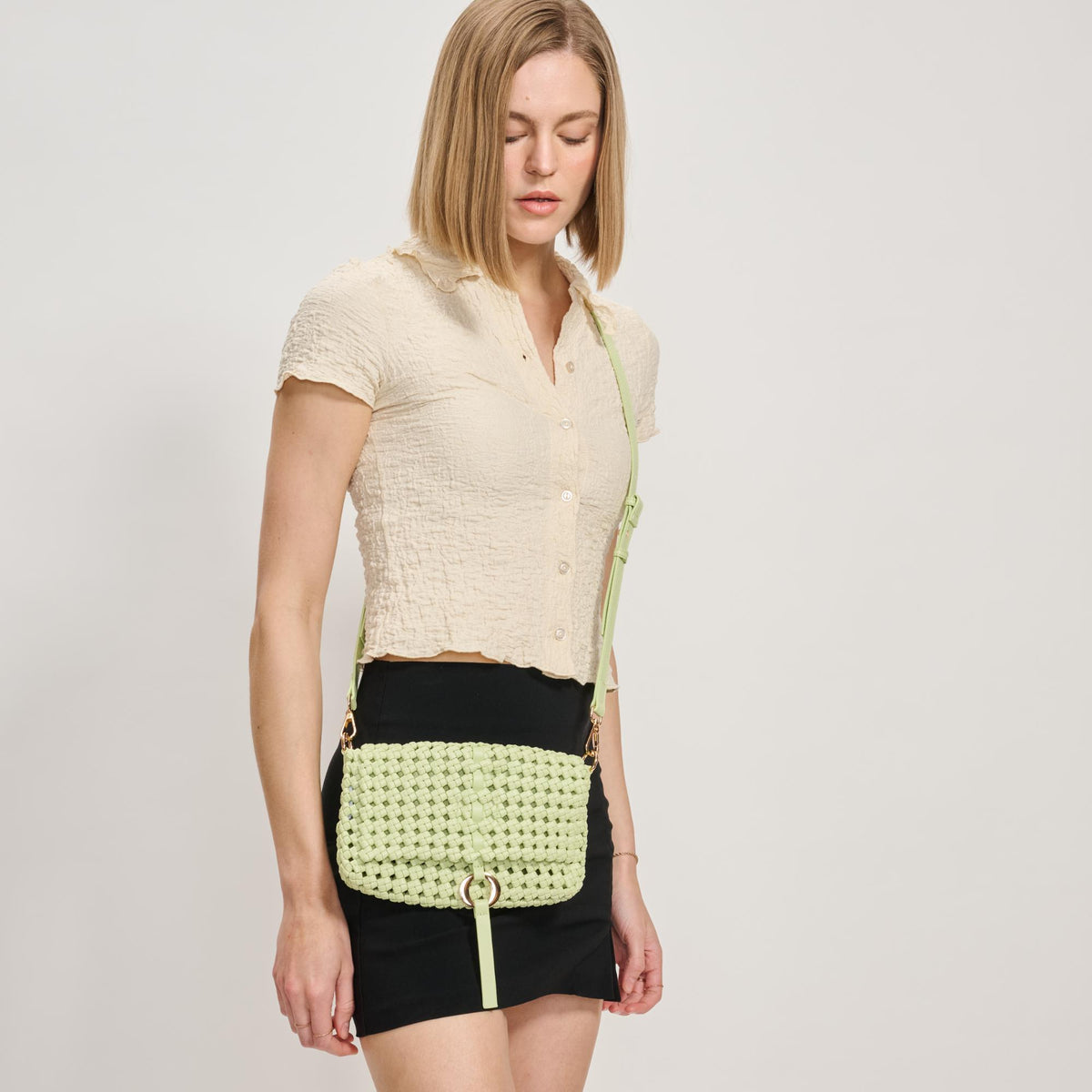 Woman wearing Pistachio Sol and Selene Camilla Crossbody 842017137610 View 2 | Pistachio
