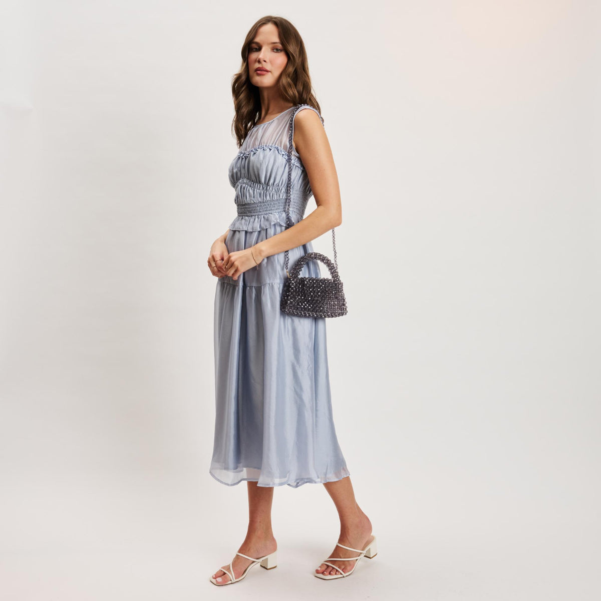 Woman wearing Smoke Moda Luxe Dolly Evening Bag 842017133483 View 4 | Smoke