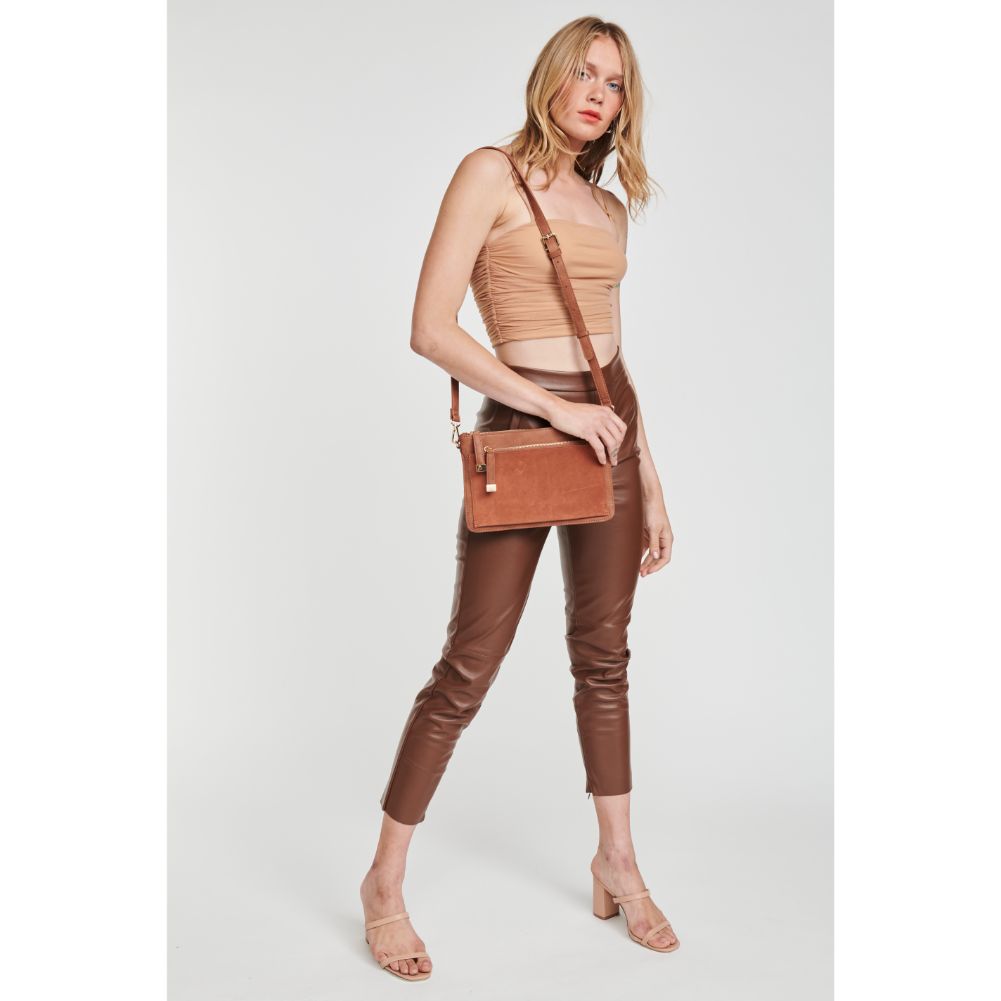 Woman wearing Cognac Moda Luxe Penny Crossbody 842017107668 View 3 | Cognac