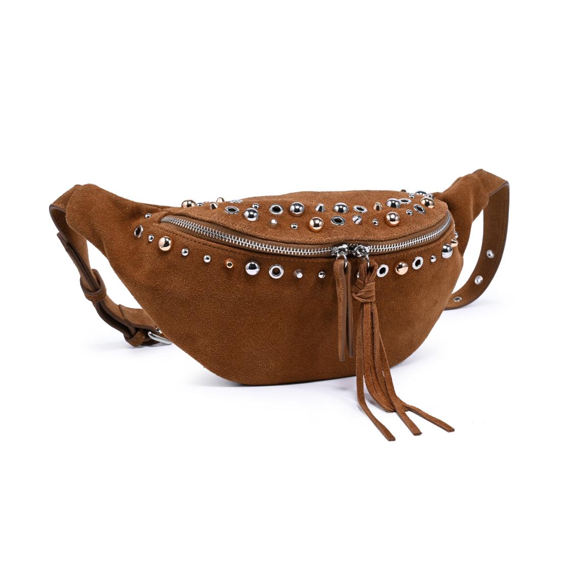Woman wearing Cognac Moda Luxe Star Belt Bag 842017140597 View 6 | Cognac