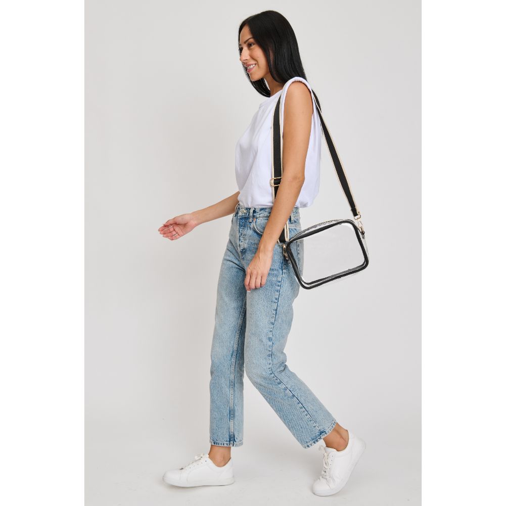 Woman wearing Clear Black Moda Luxe Christina Crossbody 842017133520 View 3 | Clear Black