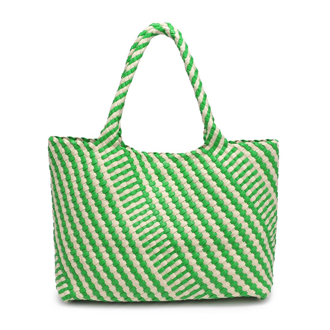 Woman wearing Green Ivory Moda Luxe Solana - Mixed Material Tote 842017138594 View 7 | Green Ivory