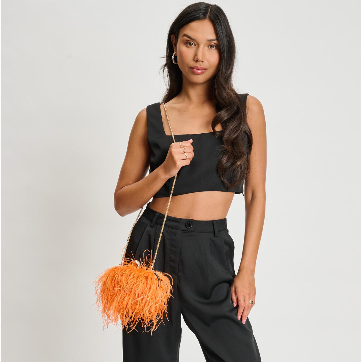 Woman wearing Orange Sol and Selene Harlow Evening Bag 842017133889 View 2 | Orange