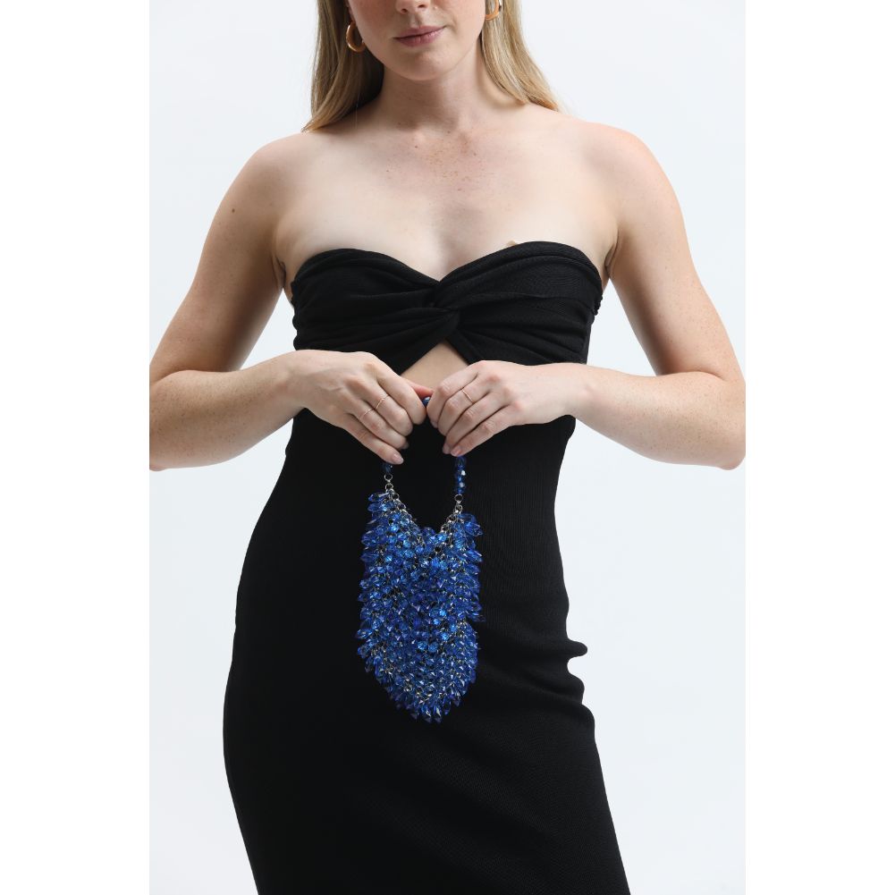 Woman wearing Blue Sol and Selene Mariah Evening Bag 842017133438 View 1 | Blue