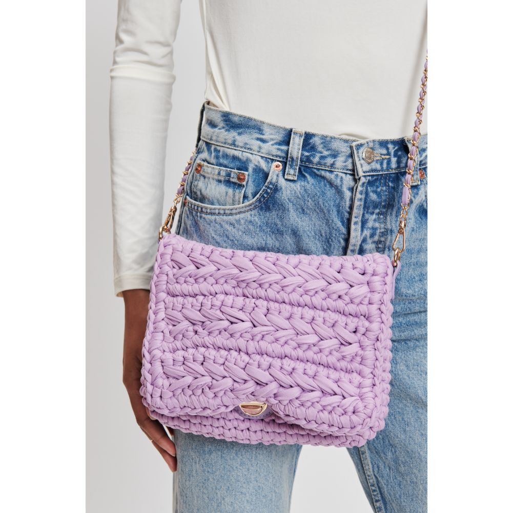 Woman wearing Lavender Moda Luxe Annalise Crossbody 842017132264 View 1 | Lavender