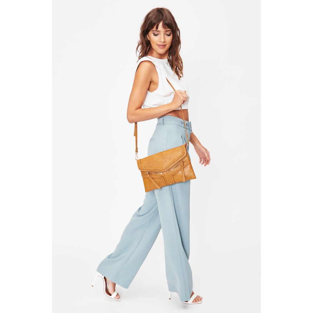 Woman wearing Mustard Moda Luxe Laurel Crossbody 842017128113 View 3 | Mustard