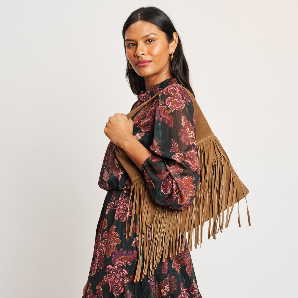 Woman wearing Hazelnut Moda Luxe Hope Hobo 842017139089 View 1 | Hazelnut