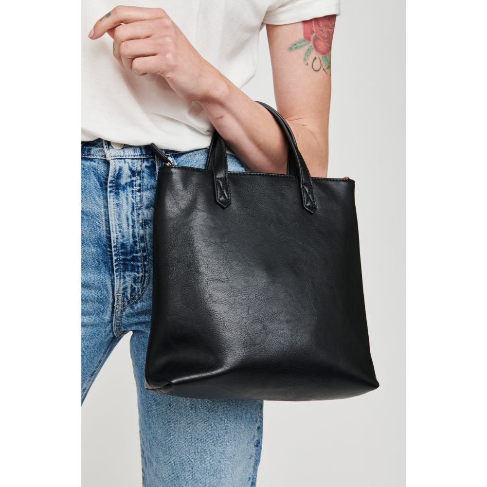 Woman wearing Black Moda Luxe Selena Mini Tote 842017126799 View 2 | Black