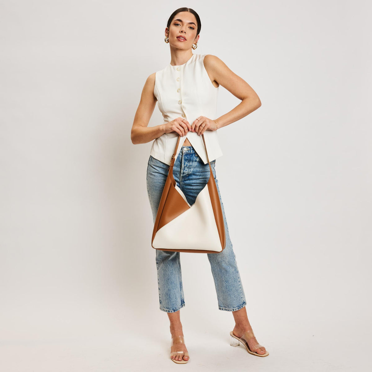 Woman wearing Ivory Tan Sol and Selene Frankie Hobo 842017138532 View 3 | Ivory Tan