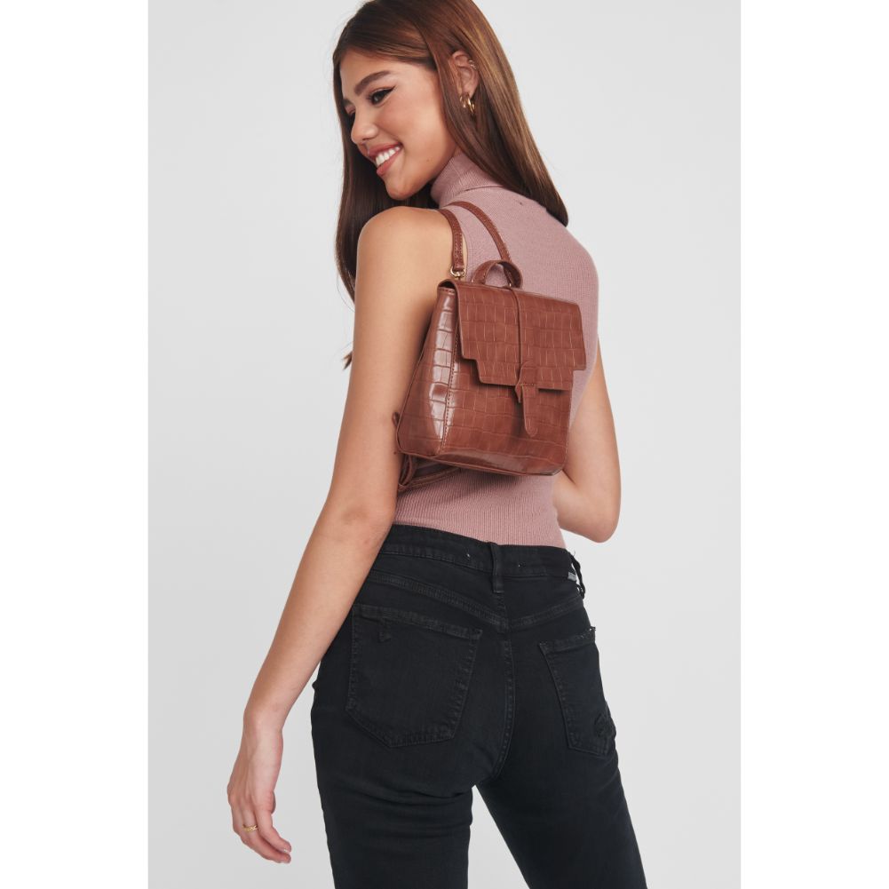 Woman wearing Cognac Moda Luxe Claire Backpack 842017128892 View 3 | Cognac