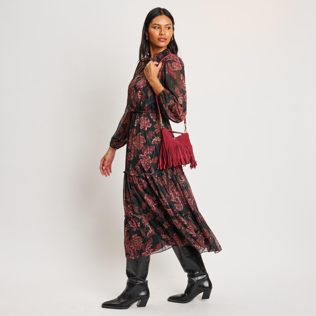 Woman wearing Red Moda Luxe Faith Crossbody 842017139065 View 2 | Red