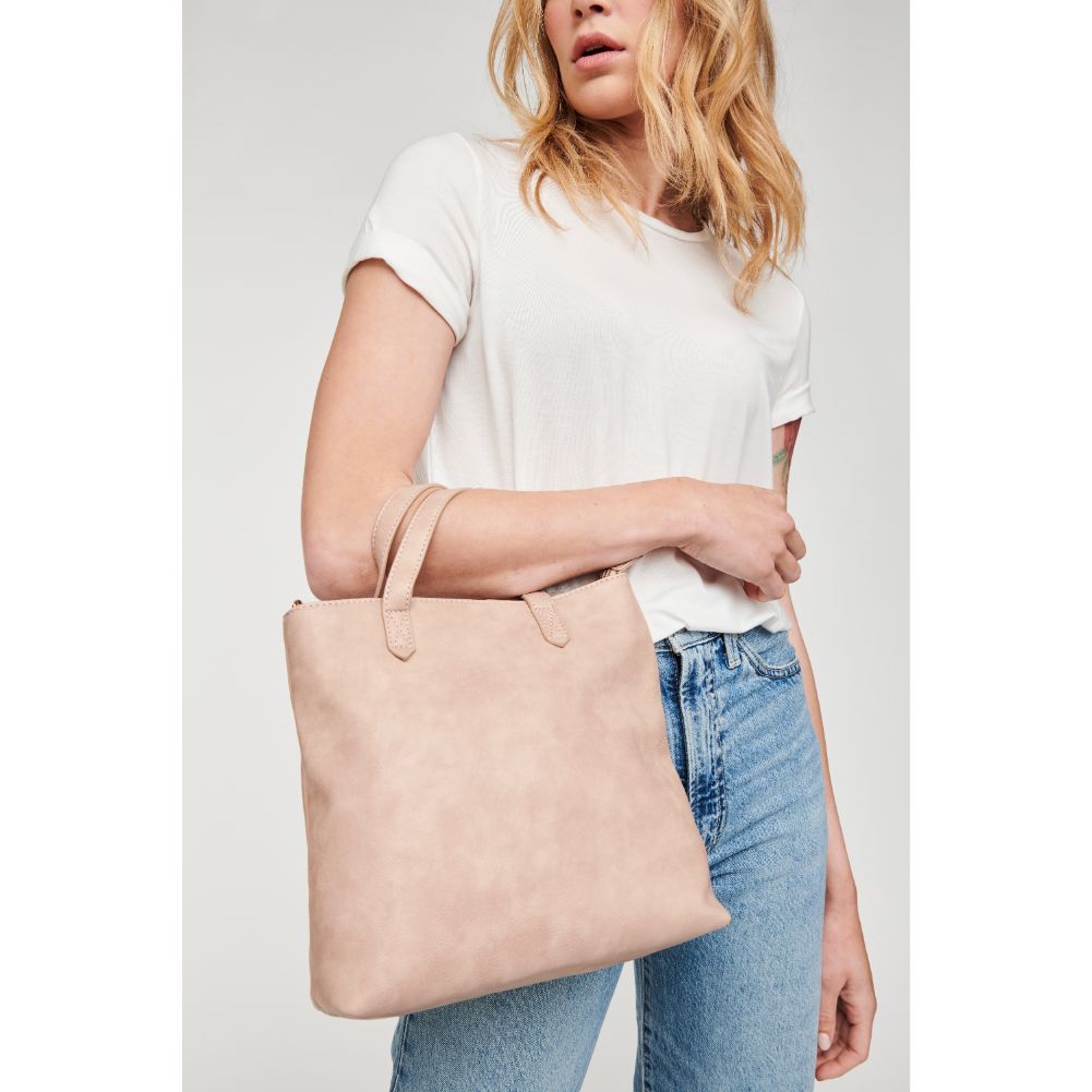 Woman wearing Natural Moda Luxe Selena Mini Tote 842017126829 View 3 | Natural