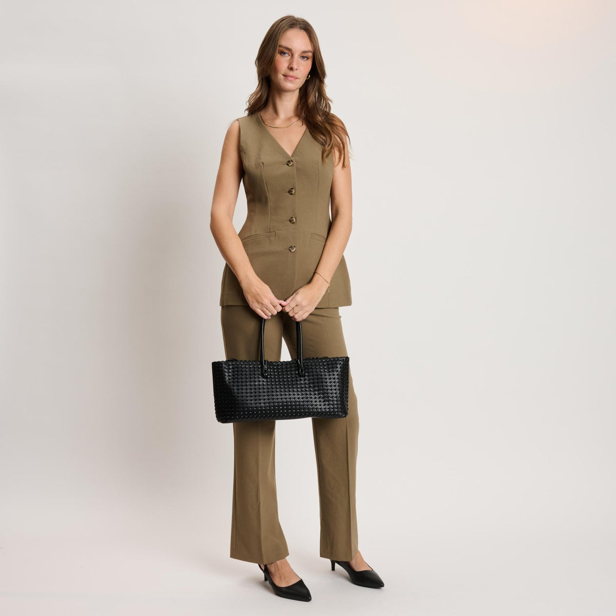 Woman wearing Black Moda Luxe Nola Tote 842017140856 View 3 | Black