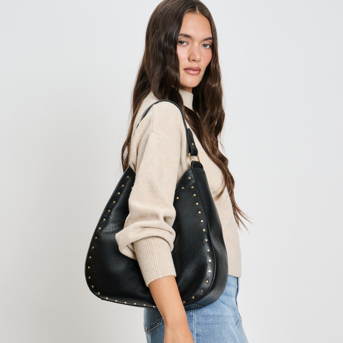 Woman wearing Black Sol and Selene Oliva Hobo 842017136125 View 2 | Black