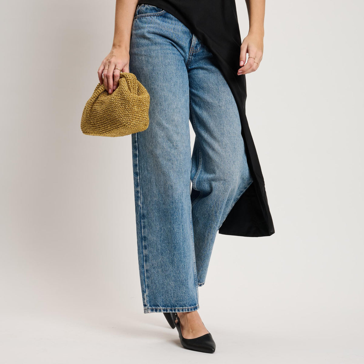 Woman wearing Gold Moda Luxe Amelia Clutch 842017140986 View 3 | Gold