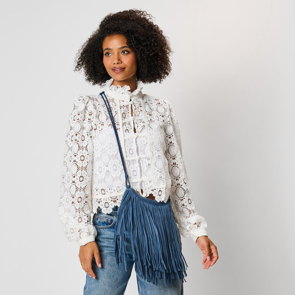 Woman wearing Denim Moda Luxe Arizona Crossbody 842017142331 View 1 | Denim
