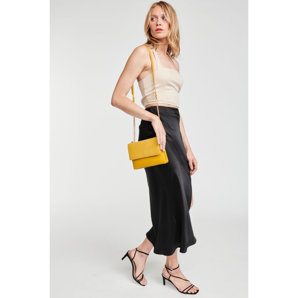 Woman wearing Mustard Moda Luxe Fate Crossbody 842017111610 View 3 | Mustard