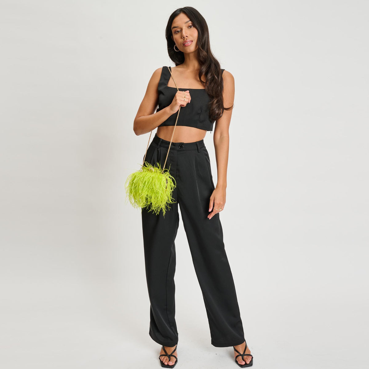 Woman wearing Lime Sol and Selene Harlow Evening Bag 842017133926 View 3 | Lime