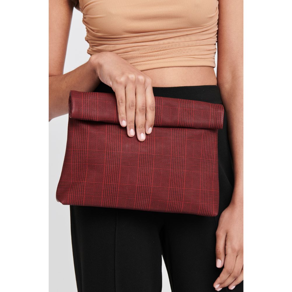 Woman wearing Red Moda Luxe Heather Clutch 842017116653 View 2 | Red