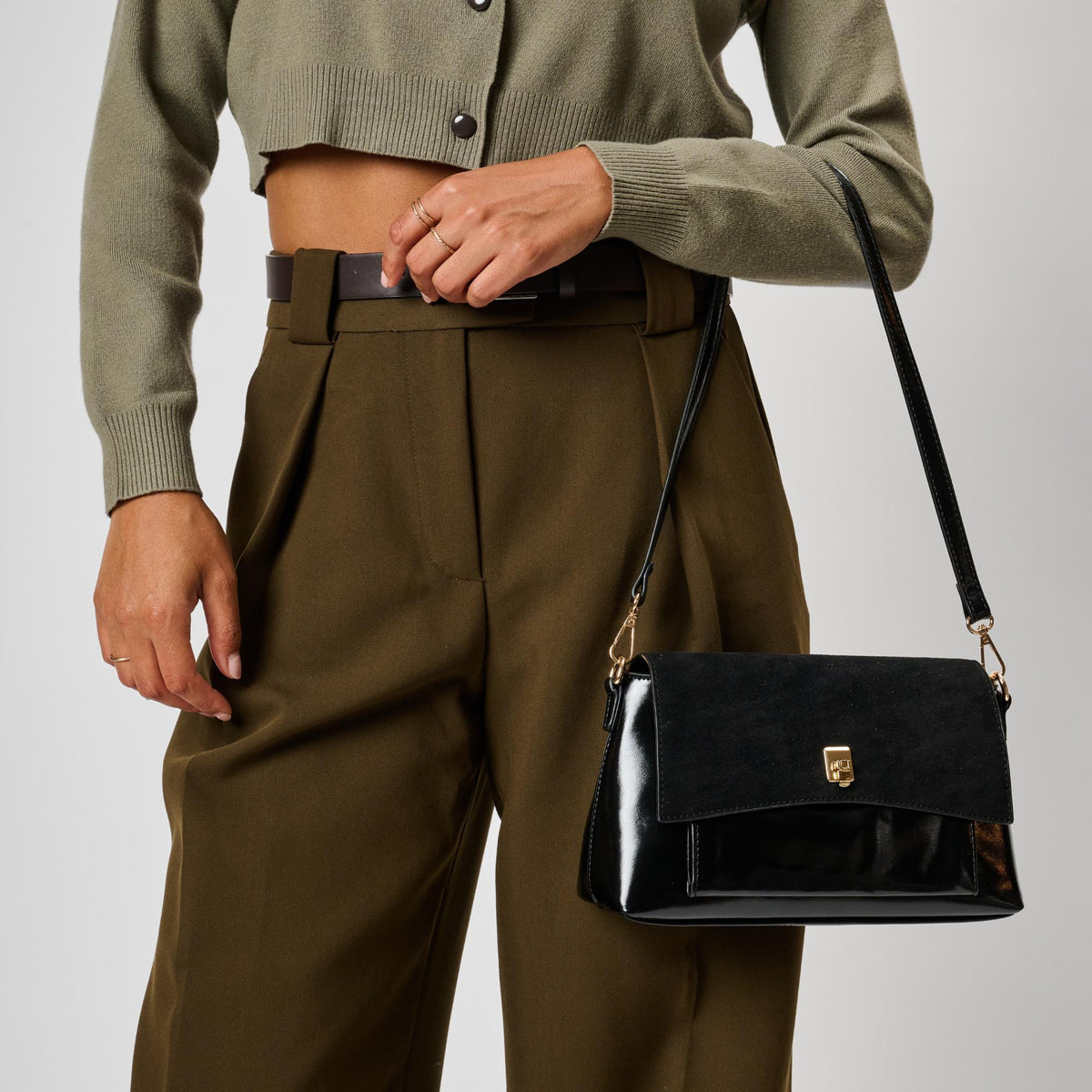 Woman wearing Black Moda Luxe Aly Crossbody 842017143055 View 1 | Black