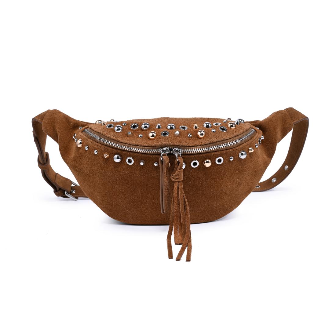 Woman wearing Cognac Moda Luxe Star Belt Bag 842017140597 View 5 | Cognac