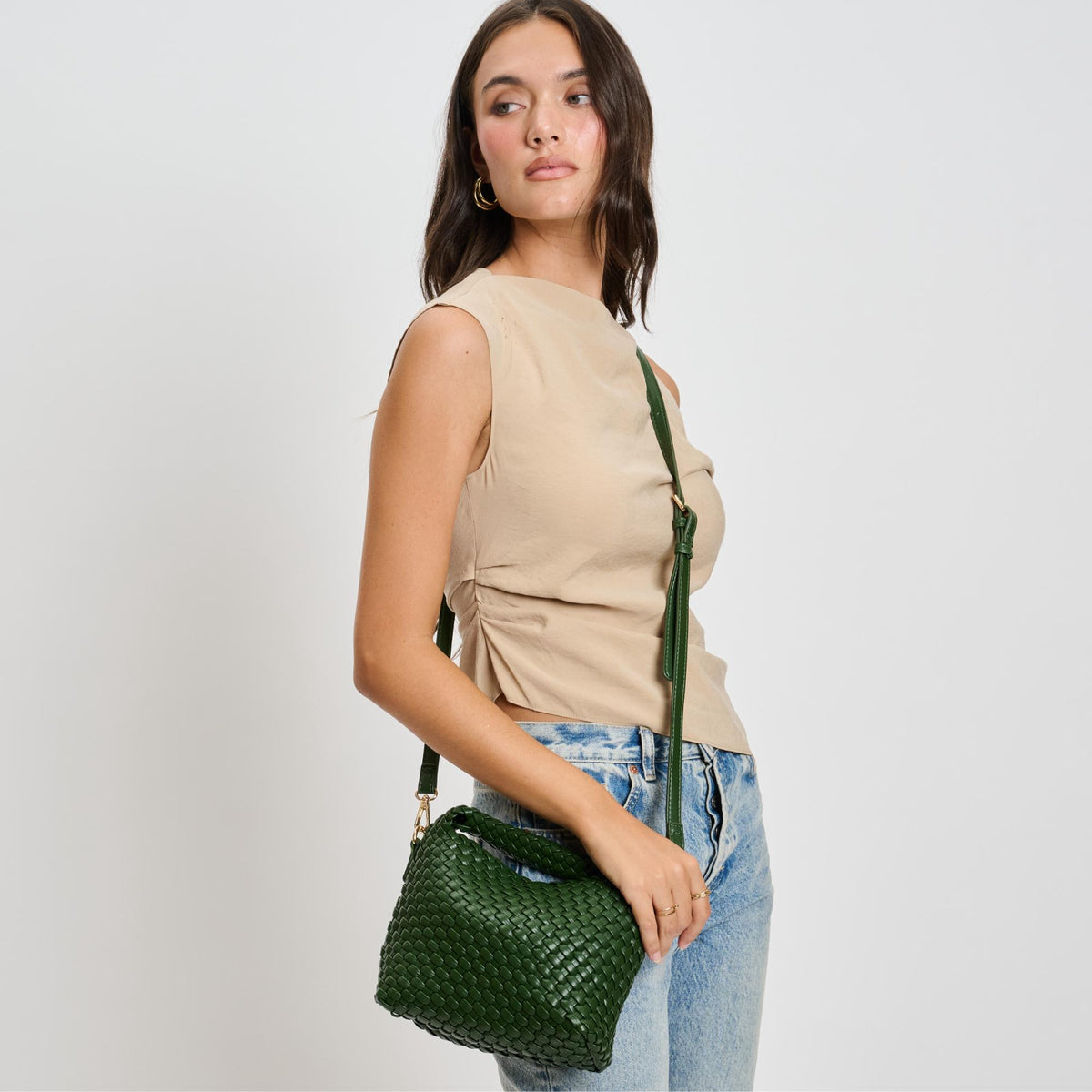 Woman wearing Forest Moda Luxe Jessamine Crossbody 842017135692 View 2 | Forest
