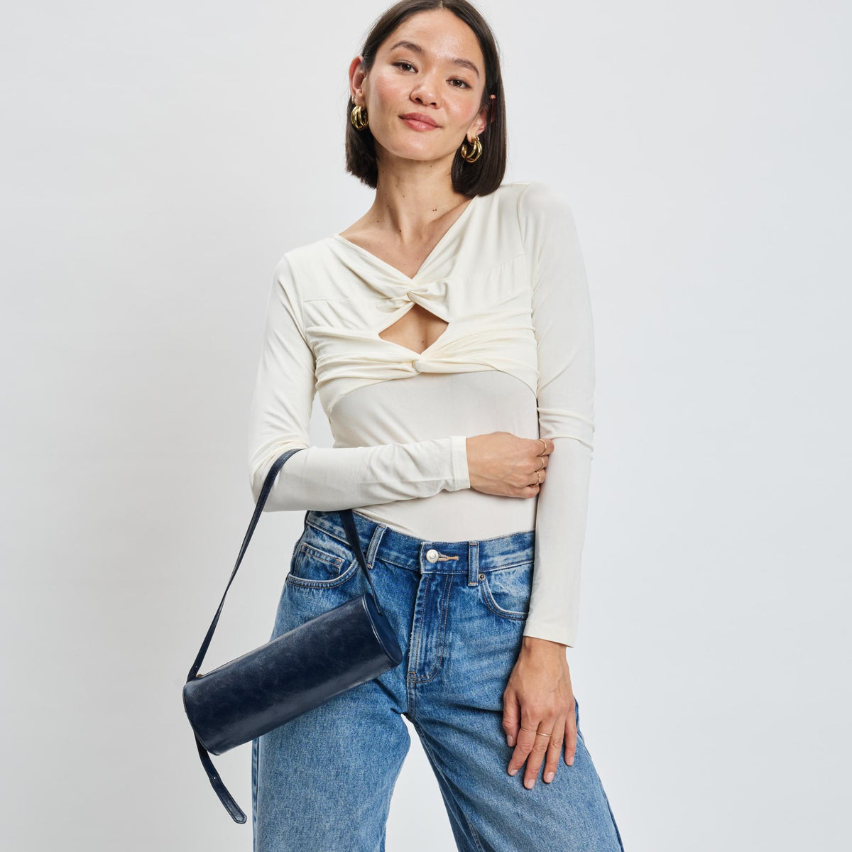 Woman wearing Midnight Sol and Selene Mila Shoulder Bag 842017139300 View 2 | Midnight