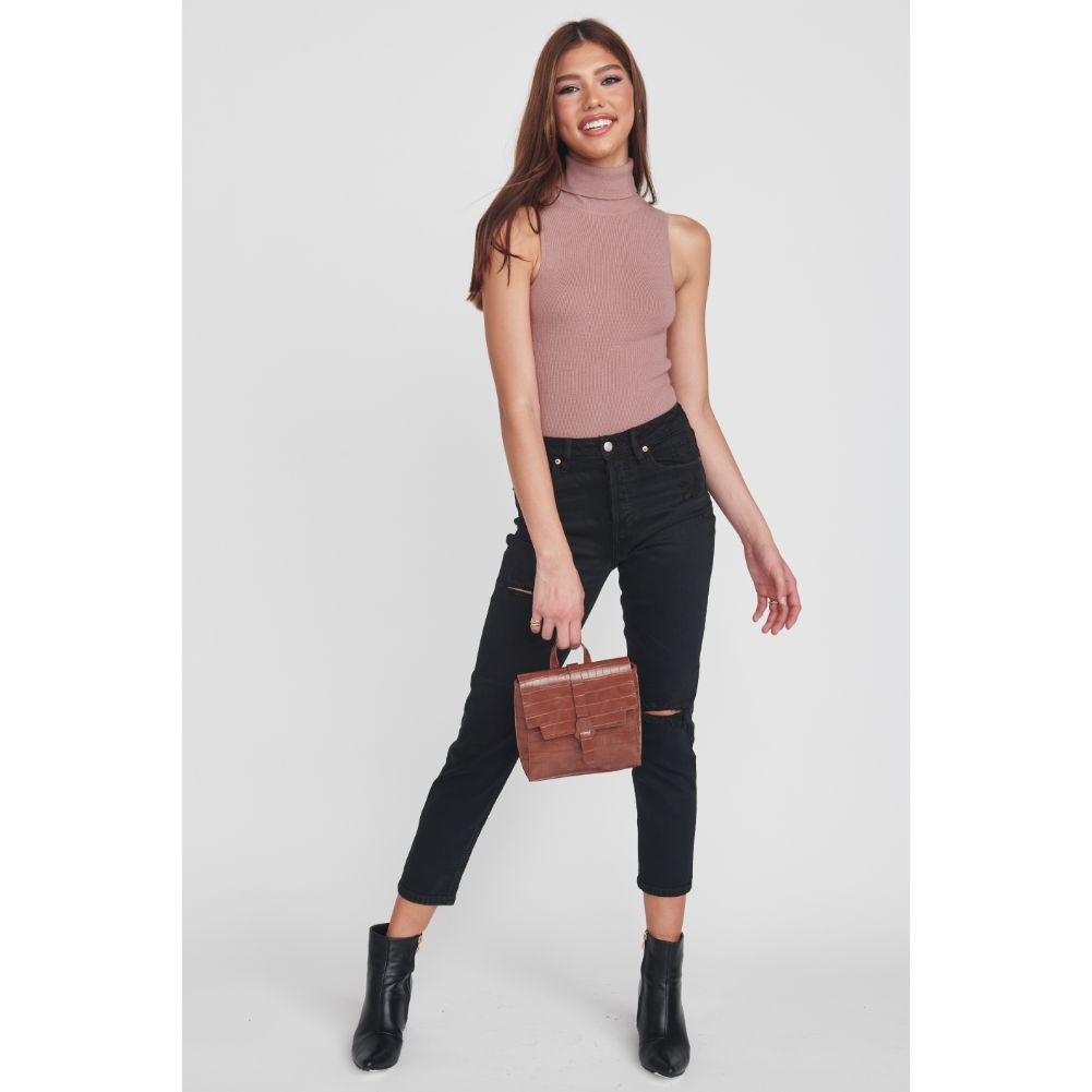 Woman wearing Cognac Moda Luxe Claire Backpack 842017128892 View 4 | Cognac