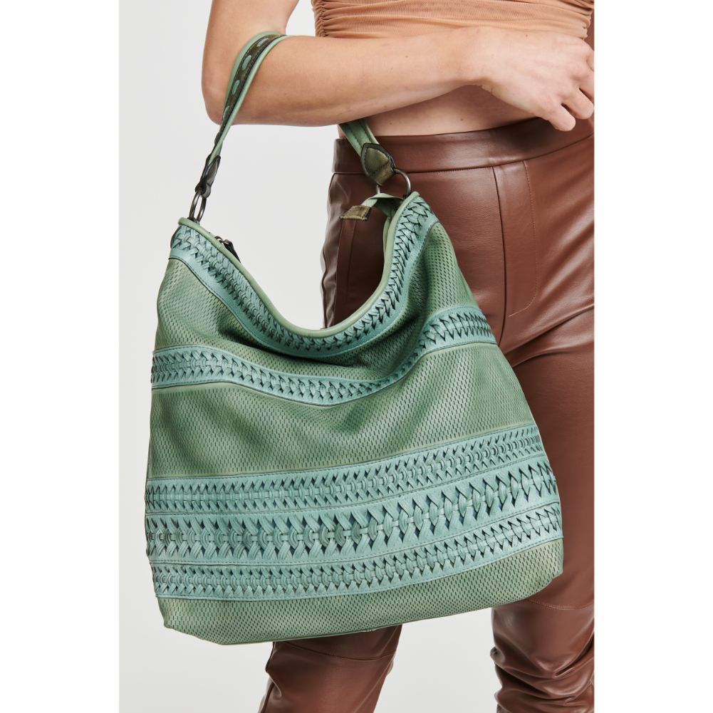 Woman wearing Green Moda Luxe Micaela Tote 842017113805 View 1 | Green