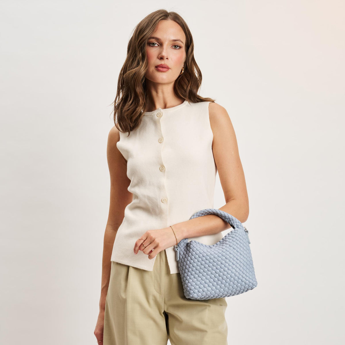 Woman wearing Denim Moda Luxe Jessamine Crossbody 842017141303 View 2 | Denim