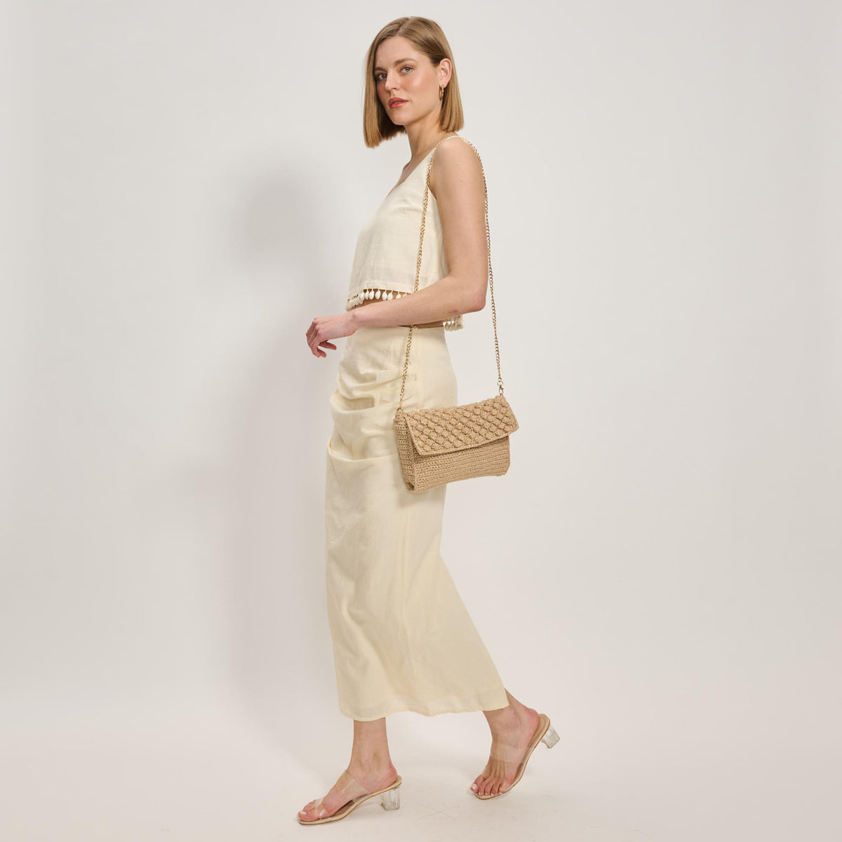 Woman wearing Natural Moda Luxe Celeste Crossbody 842017137818 View 4 | Natural