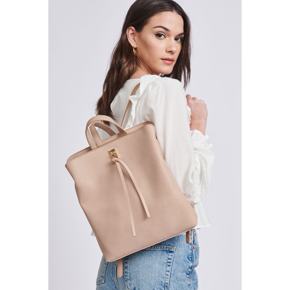 Woman wearing Natural Moda Luxe Sylvia Backpack 842017129141 View 1 | Natural