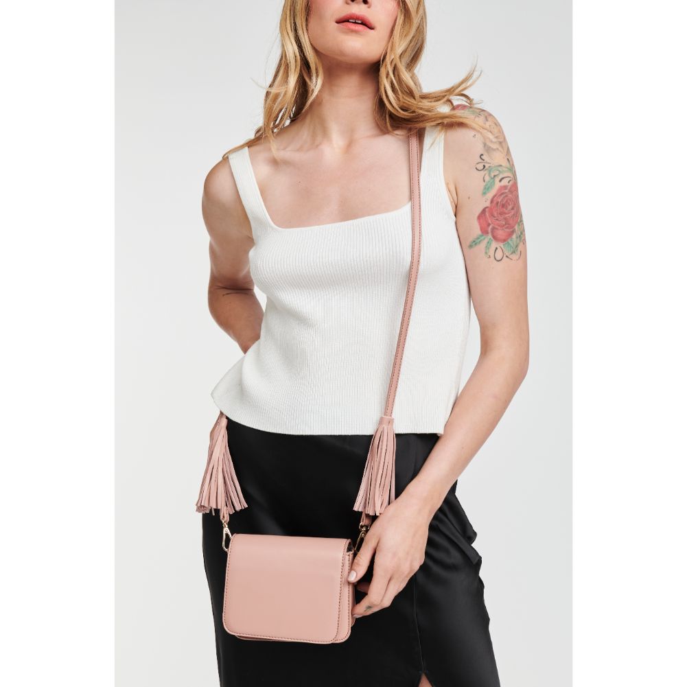 Woman wearing Blush Moda Luxe Aurelia Crossbody 842017102335 View 1 | Blush