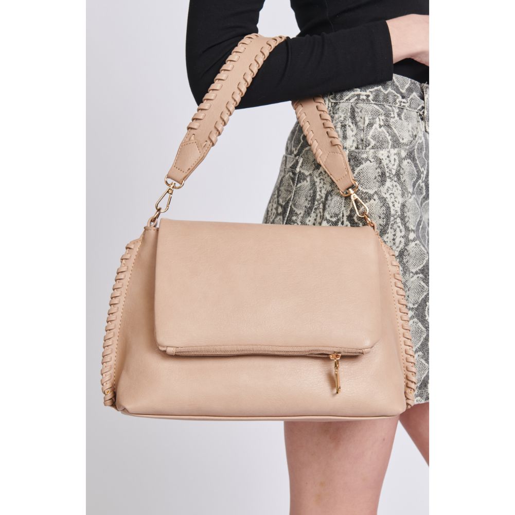 Woman wearing Natural Moda Luxe Gracie Messenger 842017129783 View 4 | Natural