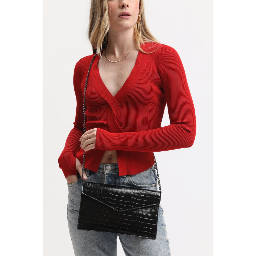 Woman wearing Black Sol and Selene Katniss Clutch 842017133742 View 3 | Black