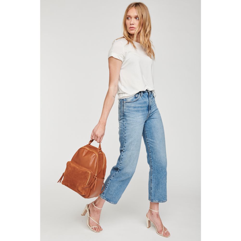 Woman wearing Tan Moda Luxe Blair Backpack 842017127369 View 3 | Tan