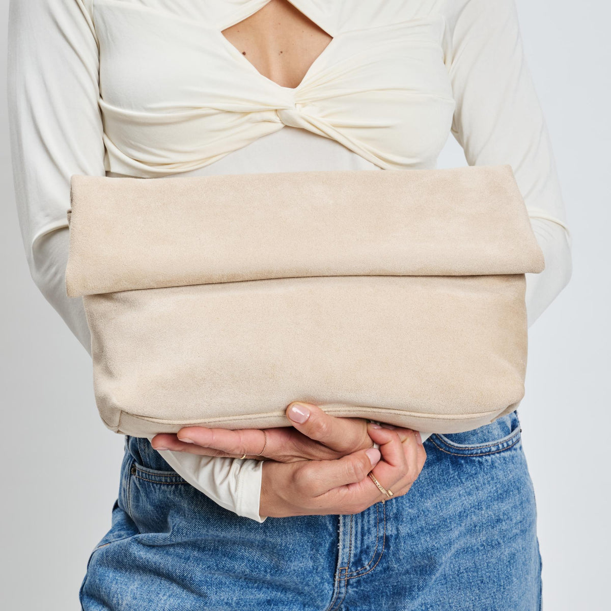 Woman wearing Natural Moda Luxe Zarae Crossbody 842017139980 View 4 | Natural