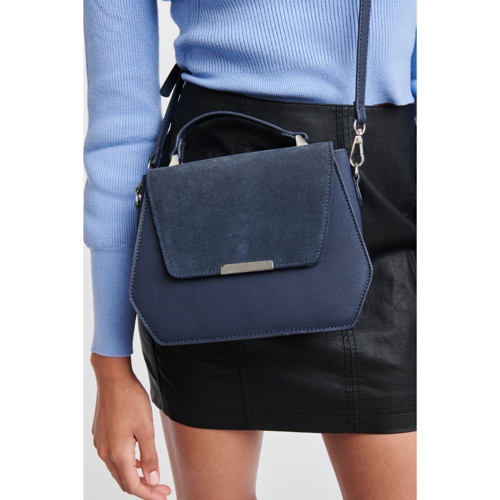 Woman wearing Navy Moda Luxe Robin Messenger 842017123071 View 2 | Navy