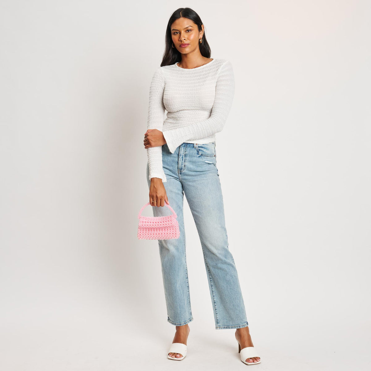 Woman wearing Pink Moda Luxe Darcy Evening Bag 842017132653 View 3 | Pink