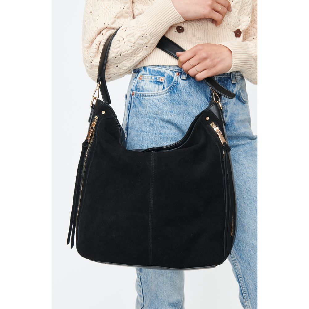 Woman wearing Black Moda Luxe Emilia Hobo 842017130666 View 4 | Black