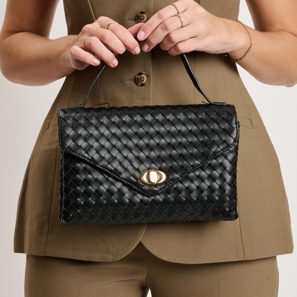 Woman wearing Black Moda Luxe Harper Crossbody 842017139317 View 1 | Black