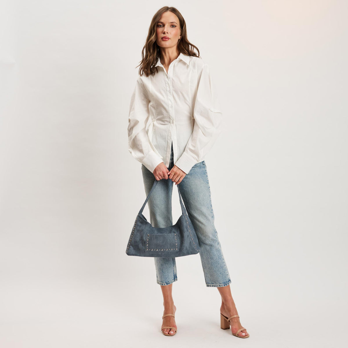 Woman wearing Denim Moda Luxe Dahlia Hobo 842017140658 View 4 | Denim