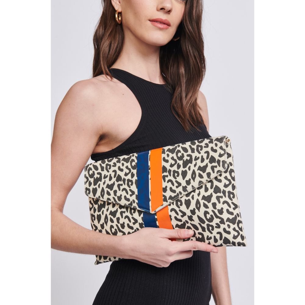Woman wearing Black White Leopard Moda Luxe Tory Clutch 842017129240 View 1 | Black White Leopard