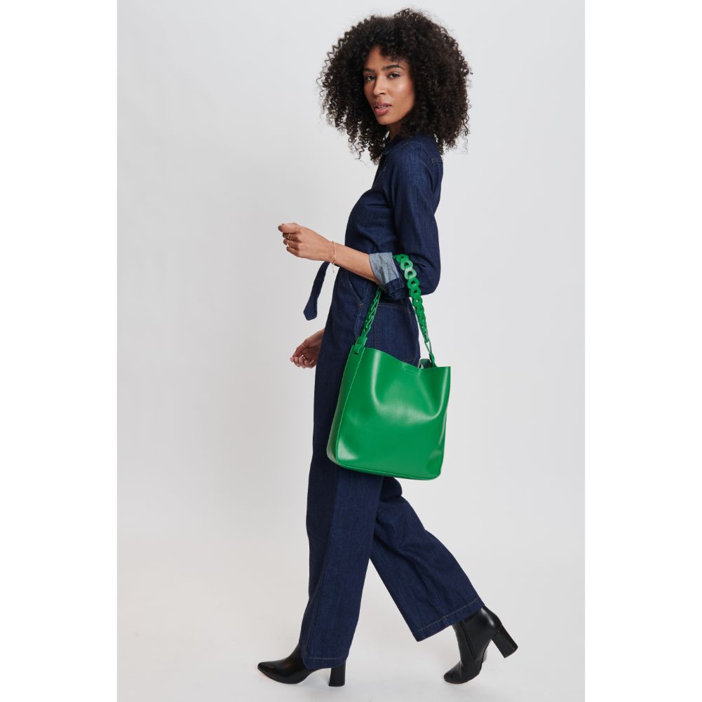 Woman wearing Kelly Green Moda Luxe Nemy Tote 842017132325 View 3 | Kelly Green