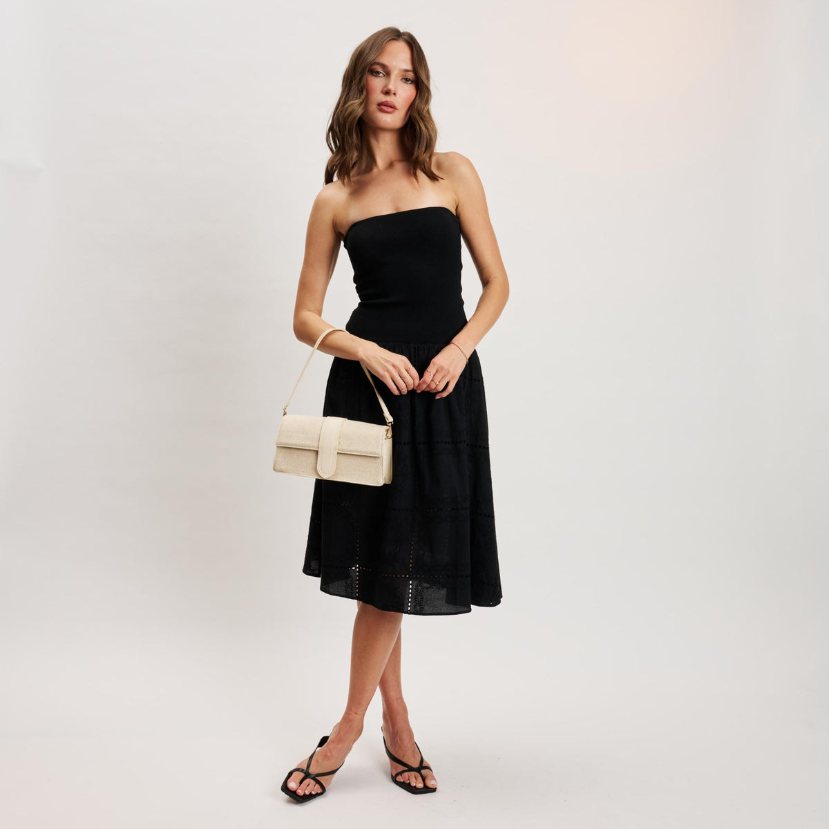 Woman wearing Ivory Moda Luxe Violet - Straw Monotone Crossbody 842017140139 View 3 | Ivory